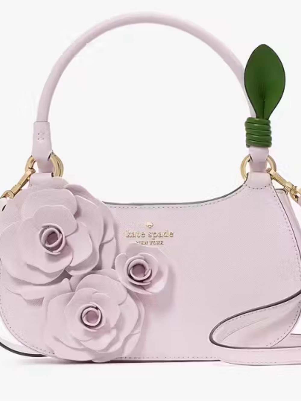 kate spade pale pink leather shoulder bag with floral appliqués